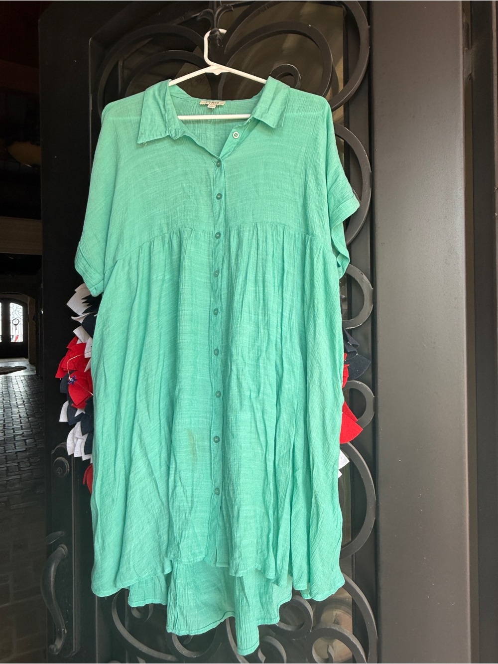 Umgee Lightweight Button-Front Shirt Dress in Seafoam Green